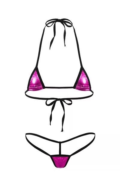 Cicişim Pink Leather Look Drawstring Bikini Set