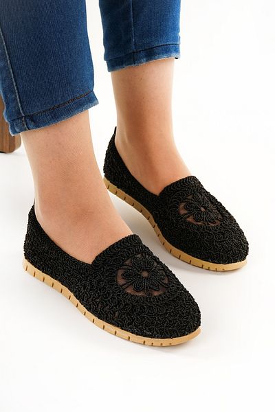 Babetty Women's Ballerina Knitwear Straw Knitted Lace Detailed Stylish Home Business Office Daily Shoes