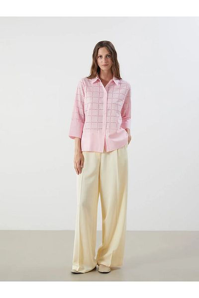 LC Waikiki Lcwaikiki Classic Pink Openwork Brode Women's Shirt
