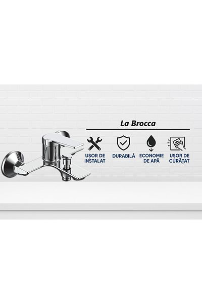 ferrara Baterie cadă și duș La Brocca ROMA P800C305, design subțire, alamă antiaderentă, finisaj cromat