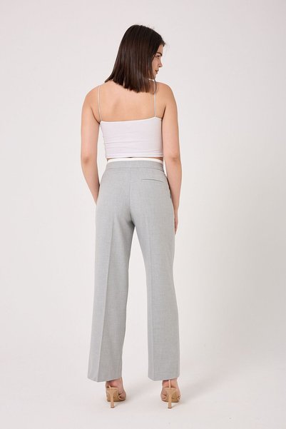 sevindi Joyful Double Waistband High Waist Side Hidden Zipper Wide Leg Women's Pants