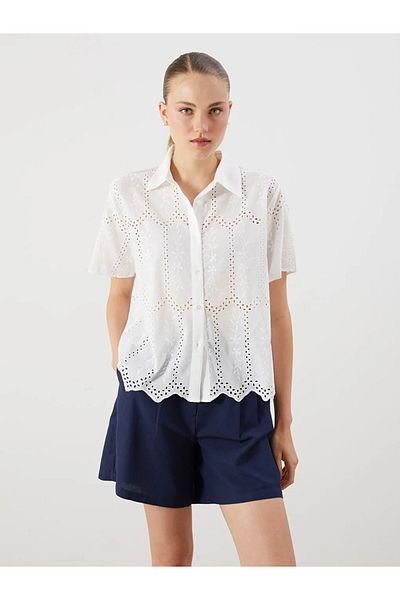 LC Waikiki Lcw Vision Ecru Openwork Brode Women's Shirt