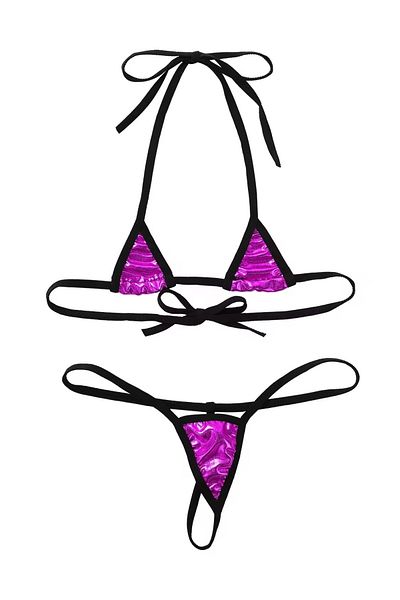 Cicişim Pink Leather Look Drawstring Bikini Set