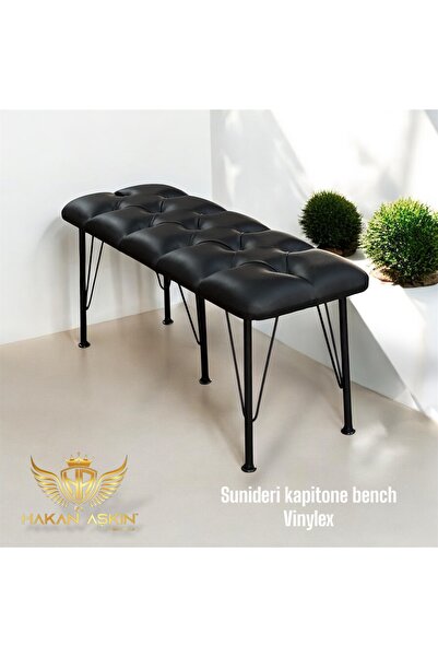 BY HAKAN AŞKIN Siyah Metal Ayaklı Vinylex Suni deri siyah Bench Tekli