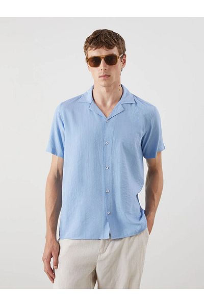 LC Waikiki Southblue Blue Regular Fit Resort Collar Men's Shirt
