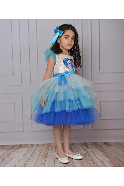 Elfin Elsa Tokalı Pullu Doğum Günü Prenses Elbisesi