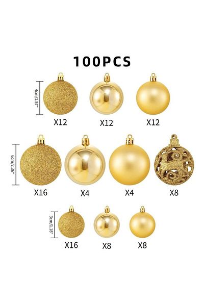 OEM Set of 101 Golden Globes for the Christmas tree, Globe Diameters: 6/4/3 cm