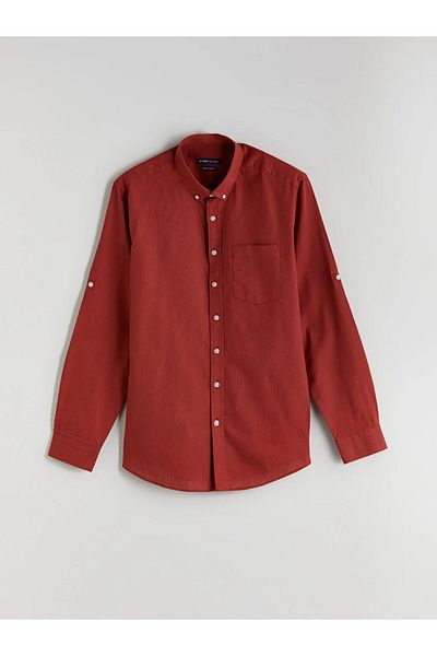 LC Waikiki Lcwaikiki classic red regular fit long sleeve linen blend men's shirt