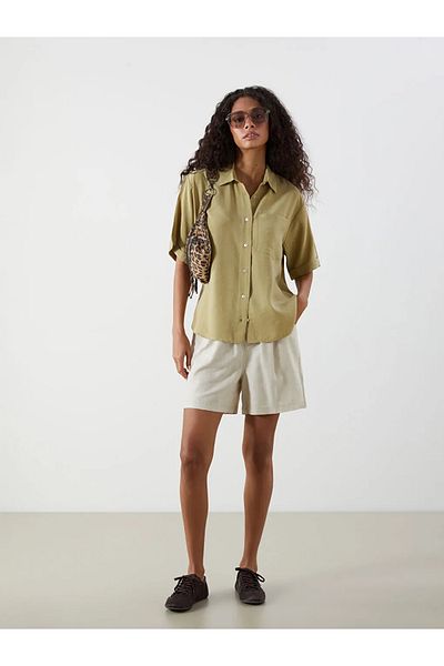 LC Waikiki Xside Khaki Modal Blended Oversize Women's Shirt