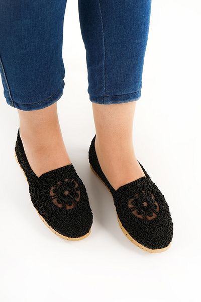 Babetty Women's Ballerina Knitwear Straw Knitted Lace Detailed Stylish Home Business Office Daily Shoes