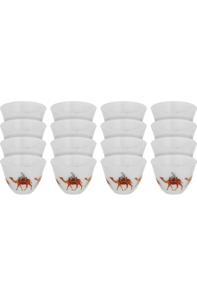 Alsaif Gallery Arcopal Porcelain Al Saif Gallery Arabic Coffee Cup Set, 12 Pieces, Camel Pattern - White