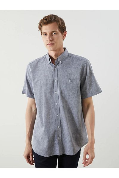 LC Waikiki Lcwaikiki Classic Navy Blue Regular Fit Linen Blended Men's Shirt