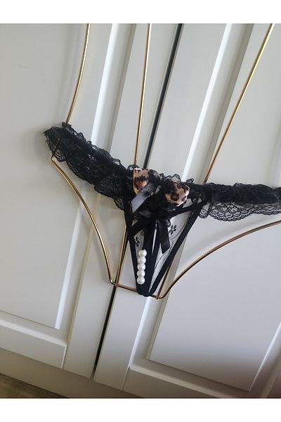 G&H UNDERWEAR Leopard Pearl String Thong Panties