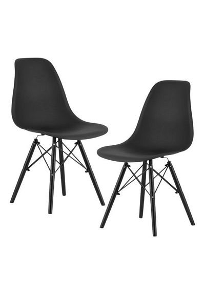 OEM Set 2 buc, Scaune Stil Scandinav cu Picioare din Lemn de Fag, Sezut PP, 46 x 54 x 81 cm, Negru