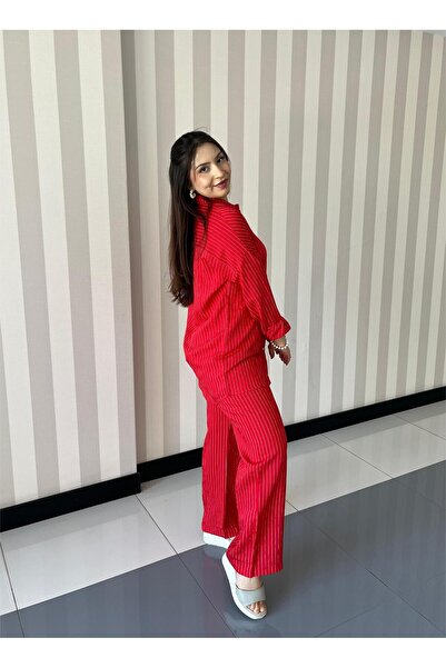 ELSEBUTİKTR Women's Striped Shirt and Pants Set