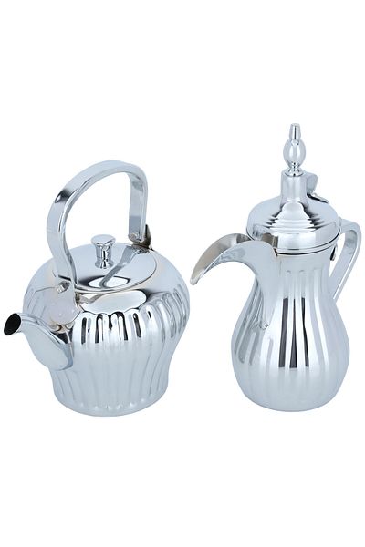 Alsaif Gallery Tuwaik Stainless Steel Teapot and Coffee Pot Set by Alsaif Gallery, 1.6 / 0.95 Liters, Silver (2 Pie