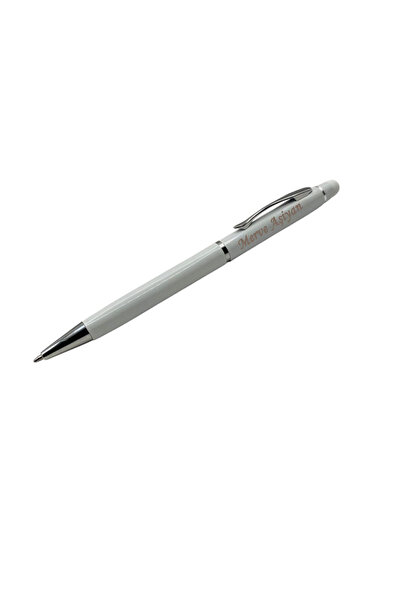 Cömert Hediyelik Eşya Kişiye Özel Beyaz Touchpen Metal Roller Kalem