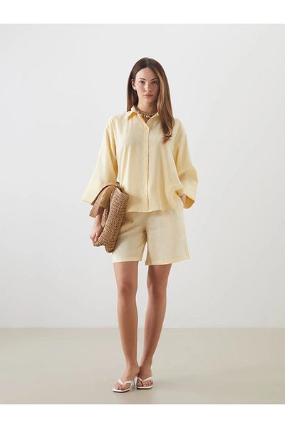 LC Waikiki Lcwaikiki Classic Beige Modal Blended Oversize Women's Shirt