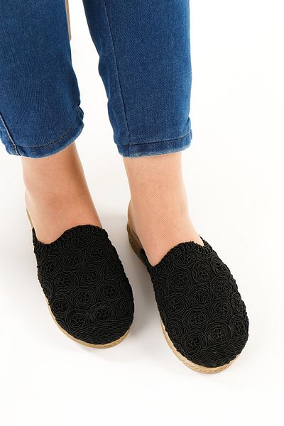 Babetty Women's Straw Knitwear Slippers Closed Front Knitted Lace Detailed Stylish Summer Home Beach Vacation Slippers