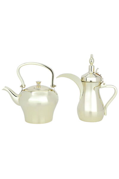 Alsaif Gallery Coffee Pot and Tea Kettle Set, Steel Towq, Saif Gallery, 2 Pieces - Gold
