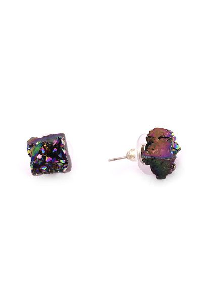 Tesbihane Iridescent Crystal Natural Stone Quadrilateral Design Earrings