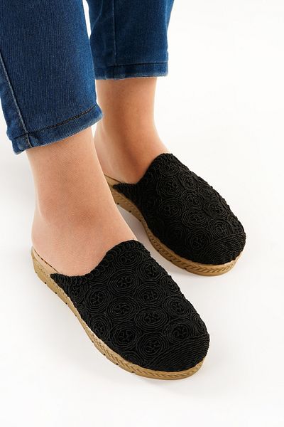 Babetty Women's Straw Knitwear Slippers Closed Front Knitted Lace Detailed Stylish Summer Home Beach Vacation Slippers