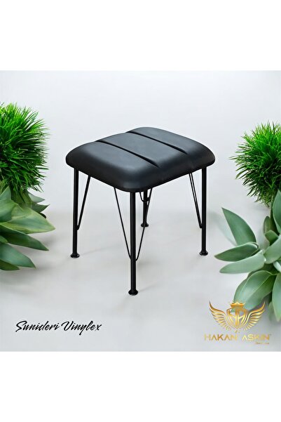 BY HAKAN AŞKIN Siyah Metal Ayaklı NovoVinyline sunideri Puf 40x45 cm 2025