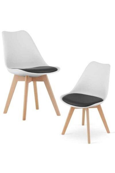 OEM Set 2 buc, Scaun Stil Scandinav, cu Picioare din Lemn de Fag, Perna Piele Ecologica, 49 x 43 x 82 cm