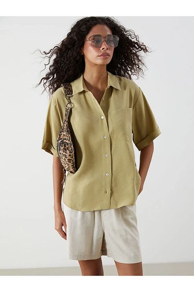LC Waikiki Xside Khaki Modal Blended Oversize Women's Shirt