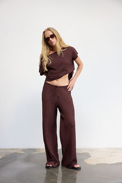 bases. Textured Rustic Wide Leg Flowing Trousers