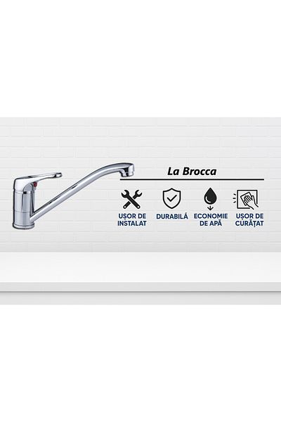 ferrara Baterie bucătărie La Brocca SIENA P100C501, Monocomandă, Economie de apă, alamă sanitară, Finisaj cromat