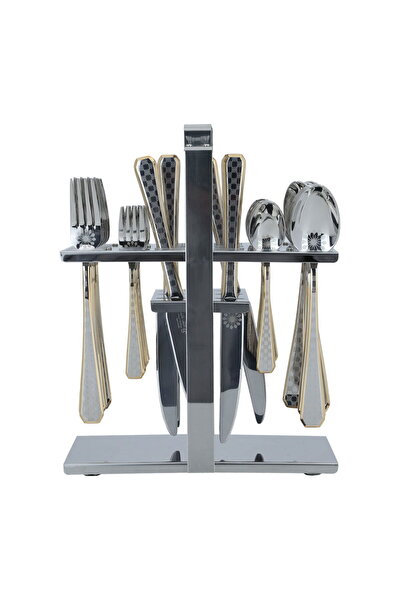 Generic Al Saif Gallery steel spoon set, 30 pieces, engraved, with stand - si...