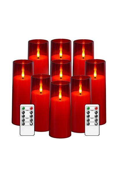 AcronicPro Set of 9 LED Candles with Remote Control, Decorative for Festive Events and Parties, Red