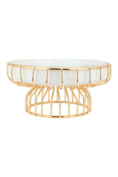 Alsaif Gallery Stand Hala Porcelain, Al Saif Gallery, 8 Inch, Round, Gold Base - White