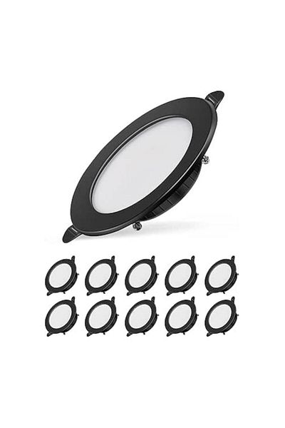 OEM Set of 10 ultra-flat recessed LED spots, Dexnump 230 V, 7 W, Black