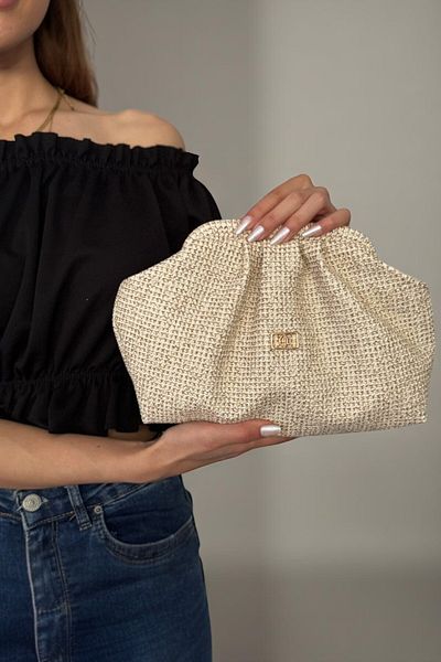 Classbag Γυναικεία τσάντα συμπλέκτη με κρεμ ψάθινη εμφάνιση με λουράκι χεριού και ώμου