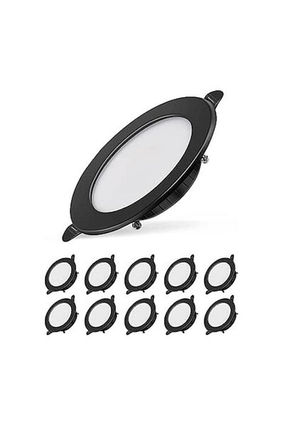 OEM Set of 10 ultra-flat recessed LED spots, Dexnump 230 V, 7 W, Black