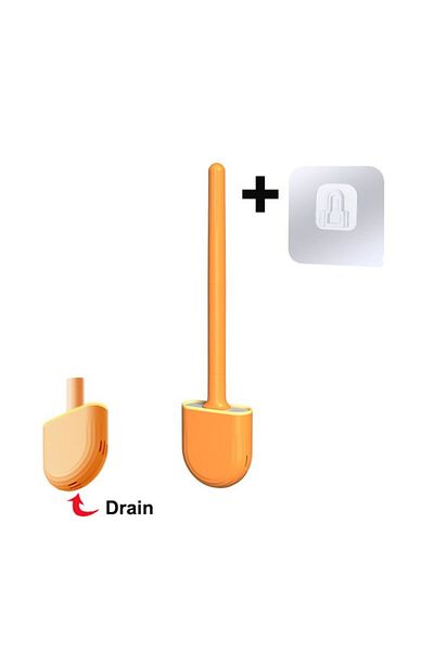 OEM Perie pentru WC flexibila cu suport, Silicon, Portocalie, 35 X 8 cm