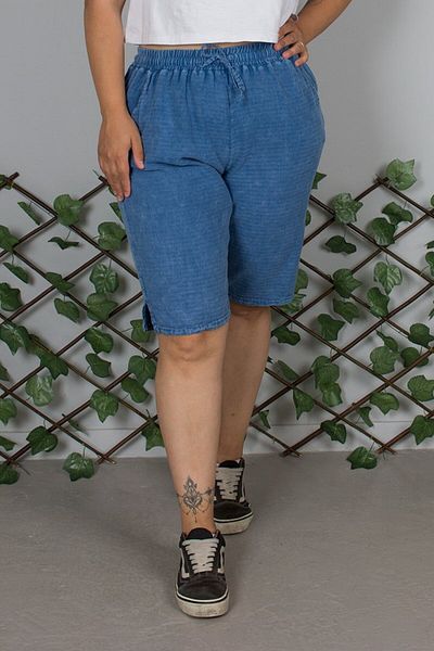 Truva XXL Plus Size Washed Cotton Blue Capri – Breathable Relaxed Fit