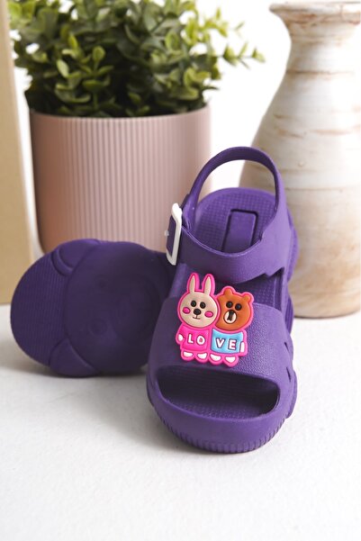 Büşra Çetin Lila Daily Non-Slip Sole Children's Sandals with Animal Figures