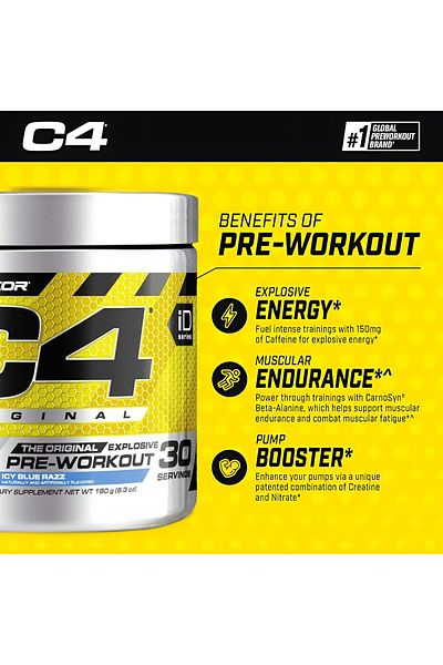 Cellucor سي 4 الأصلي، قبل التمرين، 195 غرام، آيسي بلو راز، 30 حصة