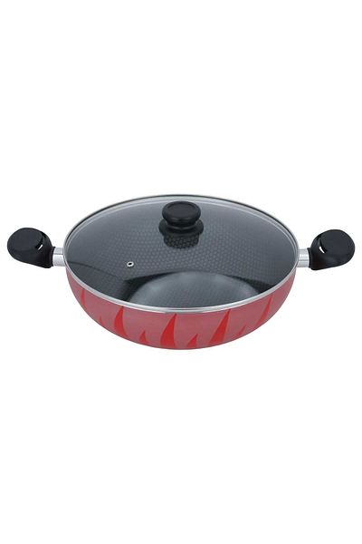Alsaif Gallery Al Saif Gallery Stainless Steel Cooking Pot, 32cm, Glass Lid - Red