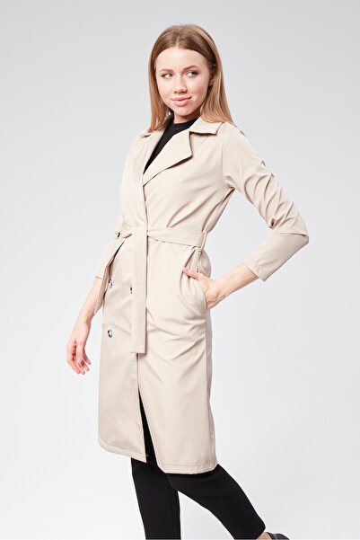 VıoShıne Kadın Kruvaze Yaka Kuşaklı Trençkot
