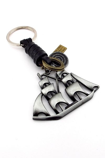 Solfera Sailing Ship Sailor Buoy Leather Metal Keychain Kc339