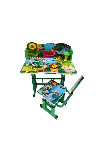 Sultan Birou pentru copii cu Scaun Reglabil, imprimeu cu Fun Zoo, ZUBI, suport pentru creioane, Ceas, MDF