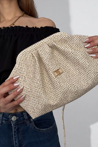 Classbag Γυναικεία τσάντα συμπλέκτη με κρεμ ψάθινη εμφάνιση με λουράκι χεριού και ώμου