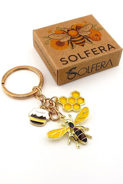 Solfera Honey Bee Honeycomb Honey Jar Nature Keychain Bag Ornament Charm Kc379