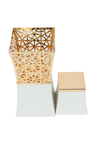 Generic طقم مبخرة من معرض السيف مع علبة بخور من الفولاذ، 10×10×20 سم - ذهبي أبيض