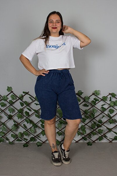 Truva XXL Plus Size Washed Cotton Navy Blue Capri – Breathable Relaxed Fit