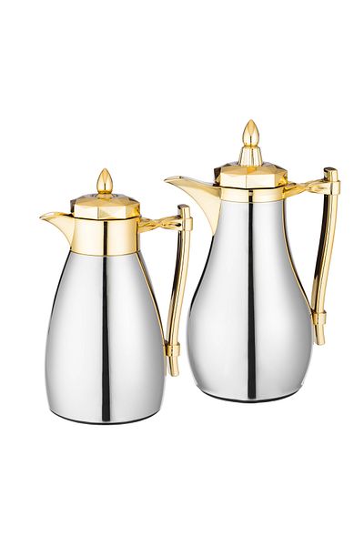 Dania Set of Two Steel Thermal Flasks with High-Quality Golden Finish